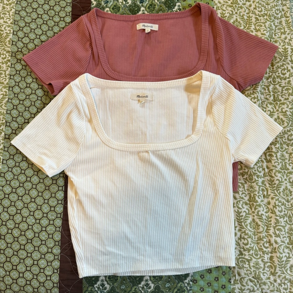 Never worn Madewell Square Neck Ribbed crop tee shirts